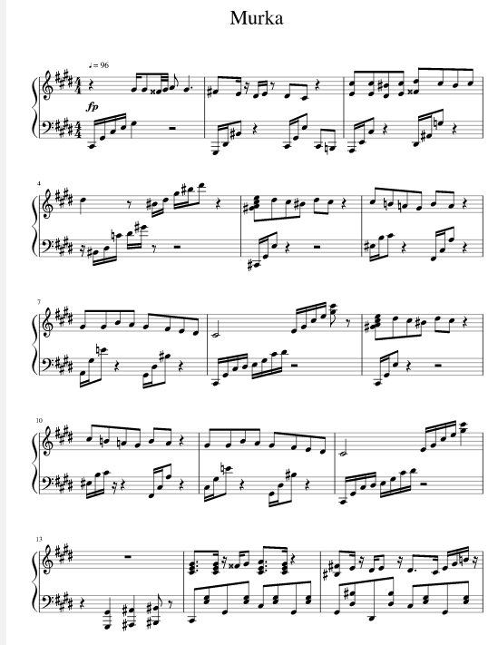 красивая версия нот для фортепиано песни Мурка