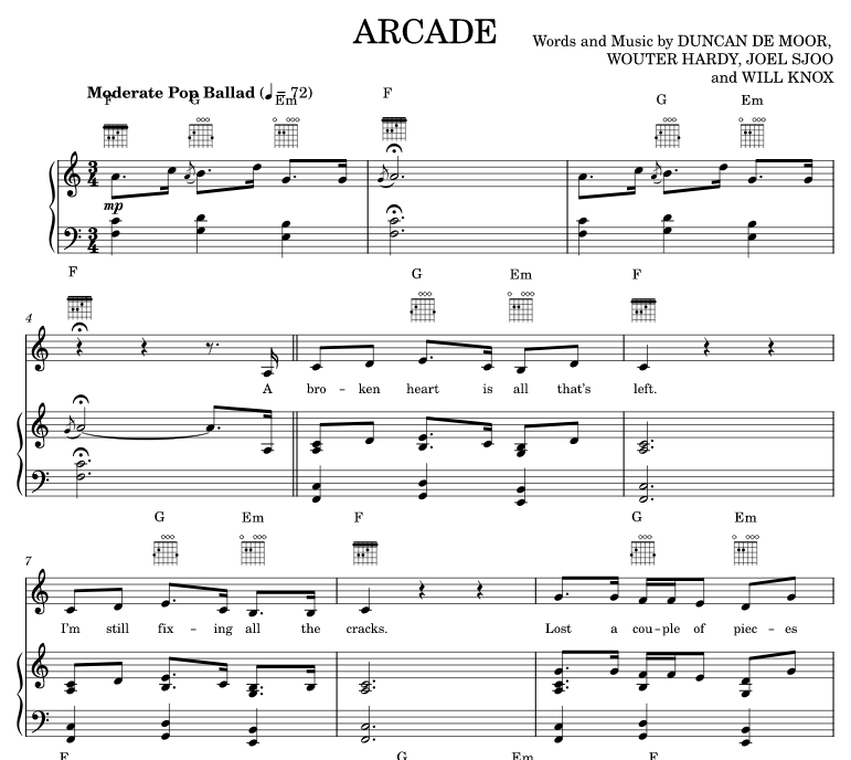   duncan laurence arcade - ноты для вокала и фортепиано