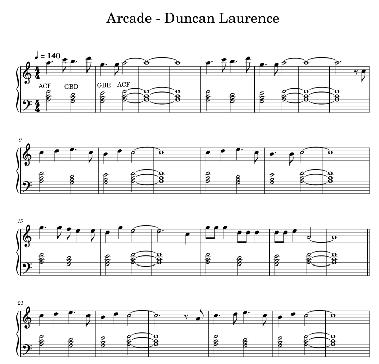   duncan laurence arcade ноты для фортепиано