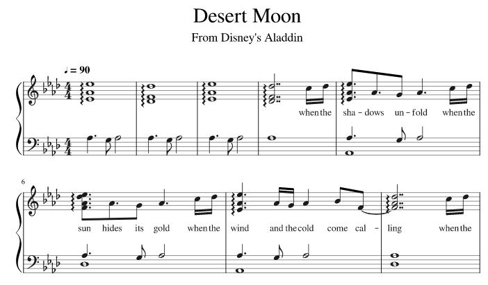 ноты песени Desert Moon из фильма "Аладдин"