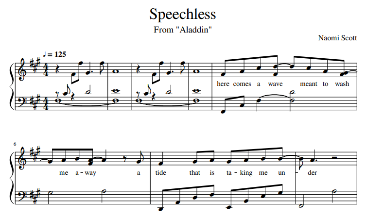 Speechless - ноты для фортепиано из кинофильма Аладдин
